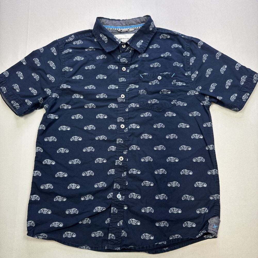 Paper Denim & Cloth Boys Car Print Shirt Size 7 Short Sleeve Navy Blue #0252